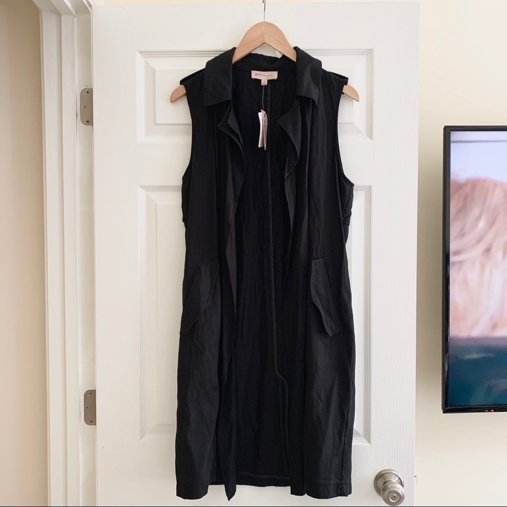 Philosophy long black lyocell trench vest